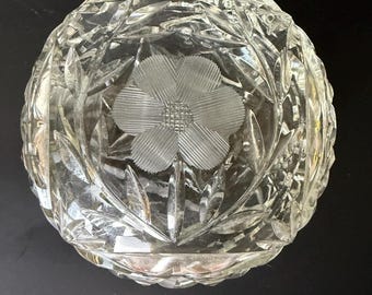 Vintage Bohemian Cut Crystal Powder Dish: Floral Jewelry Box