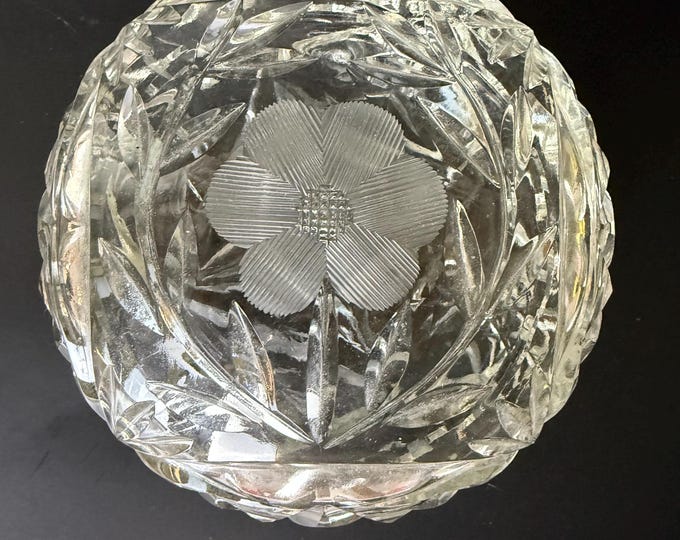 Vintage Bohemian Cut Crystal Powder Dish: Floral Jewelry Box
