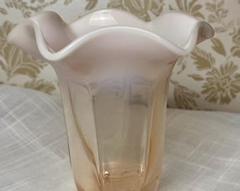 Vintage Duncan & Miller Canterbury Vase | Pink Opalescent Ruffle Glass | Mid-Century Elegance