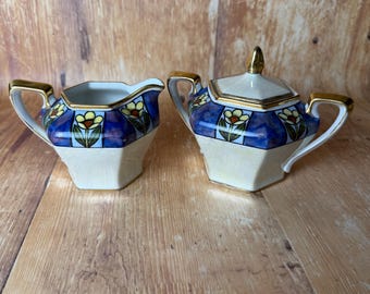 Noritake Art Deco Lusterware Creamer & Sugar Set – Hand Painted, Japan