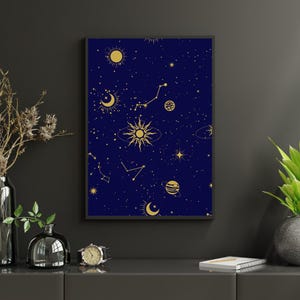 Celestial Moon & Star afdrukbare kunst (set van 6) – sterrenbeeld wanddecoratie – Instant download digitale Galaxy Print