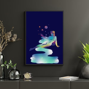 Celestial Moon & Star afdrukbare kunst (set van 4) – sterrenbeeld wanddecoratie – Instant download digitale Galaxy-print