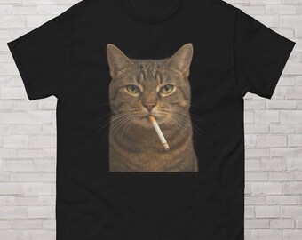 Smoking Cat Shirt – Funny Realistic Cat Meme Tee – Grumpy Tabby Cigarette Shirt – Edgy Animal Humor T-Shirt – Moody Pet Gift