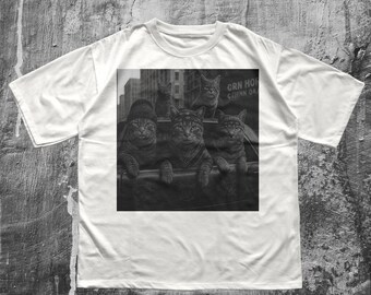 Funny Cat Gang Vintage Cotton T-Shirt: Sarcastic Cat Meme