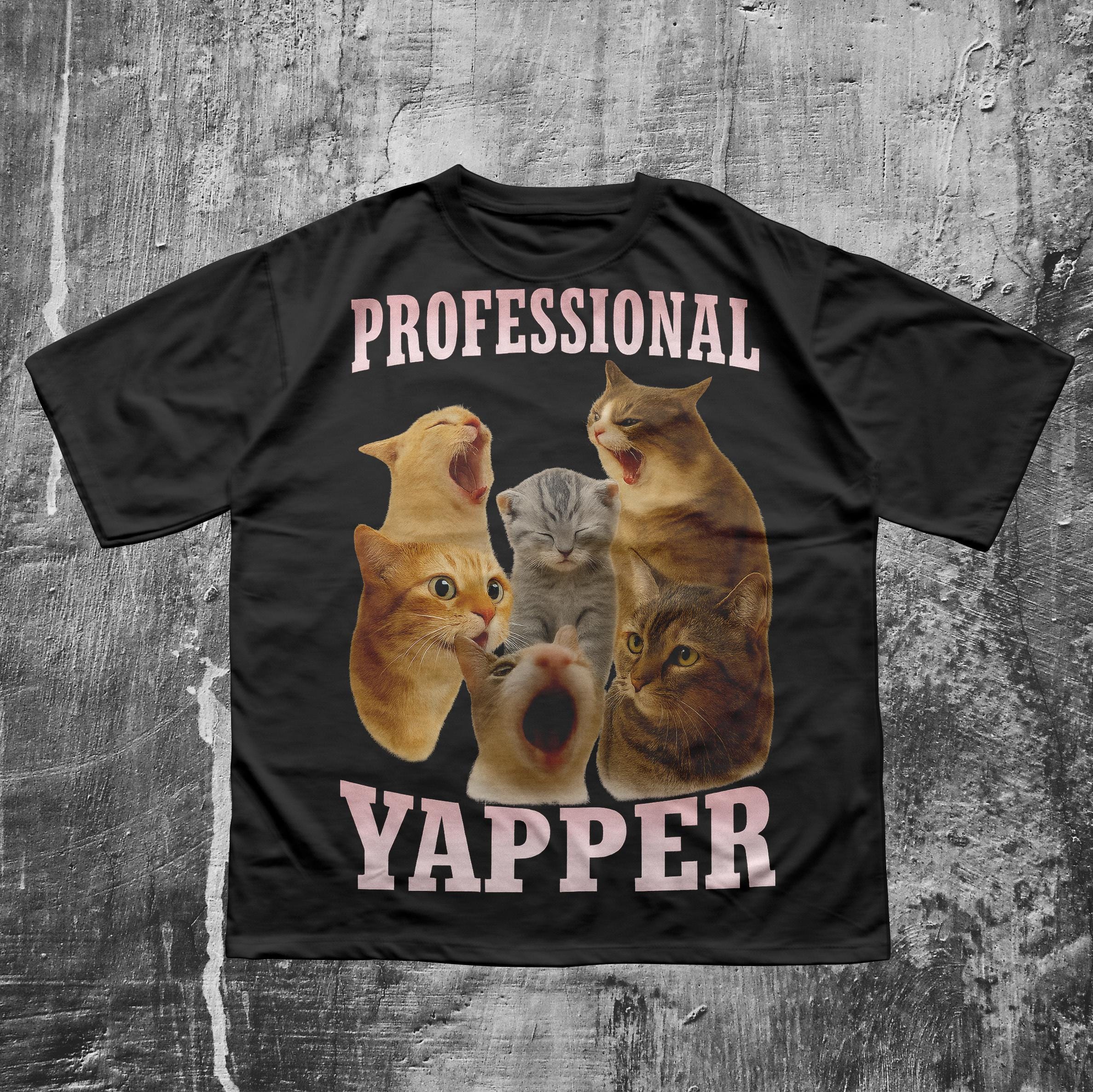 おもしろ猫ミームTシャツ：プロのおしゃべり猫、皮肉なレトロなペット 