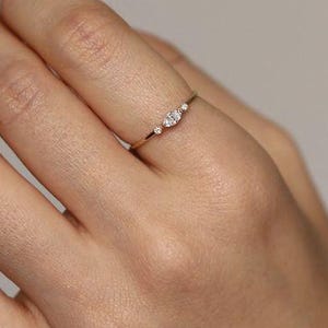 Dainty Marquise Diamond Engagement Ring, 14K Gold Vermeil Dainty Stacking Ring, Three Stone Ring, Tiny Promise Ring, East to West Ring