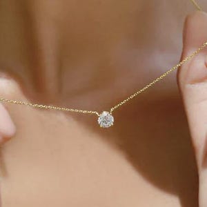 CZ Diamond Solitaire Necklace in 18K Gold Vermeil, Delicate Necklace Bridesmaid Gift, Anniversary Gift For Her, Dainty Valentine Gift