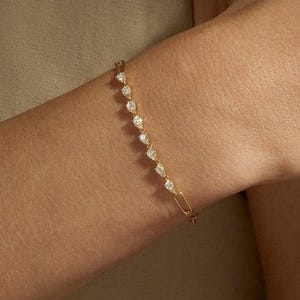 18K gouden vermeil staaf paperclipketting, sierlijke gouden schakelarmband, rond geslepen CZ diamanten armband, dagelijks gelaagdheid kleine sieraden cadeau