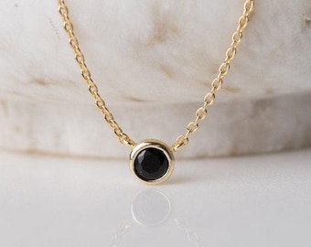 Delicate White or Black Stone Necklace, Tiny Diamond Necklace, Thin Gold Vermeil Chain Necklace, Dainty Necklace, Mini Necklace Gift for Her