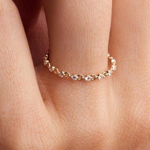Gold Bezel Diamond Eternity Ring, Dainty 14K Gold Wedding Band, Delicate Stacking Ring for Her, Elegant Gold Anniversary Ring, Proposal Ring