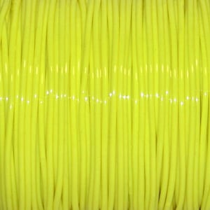 May include: A spool of neon yellow cord featuring a smooth, cylindrical texture. The cord is wound tightly in parallel vertical strands, creating a uniform and consistent appearance across the entire surface of the spool with a bright, vibrant finish.