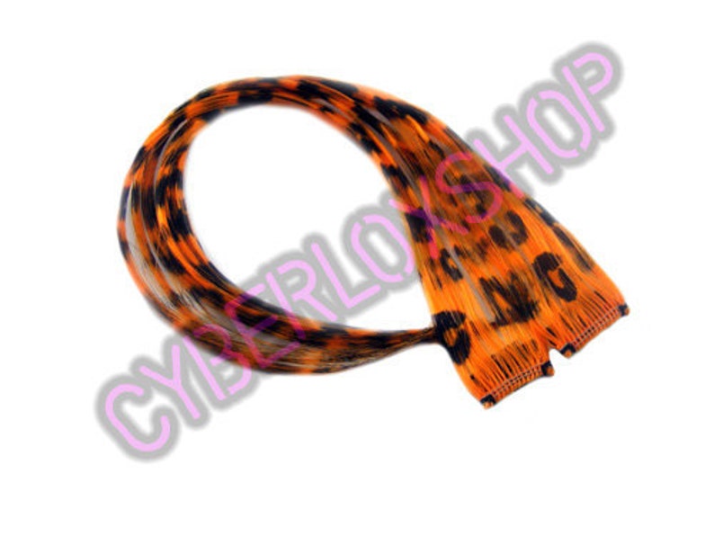 Clip In 12 Hair Extensions Orange Leopard Print Emo Etsy