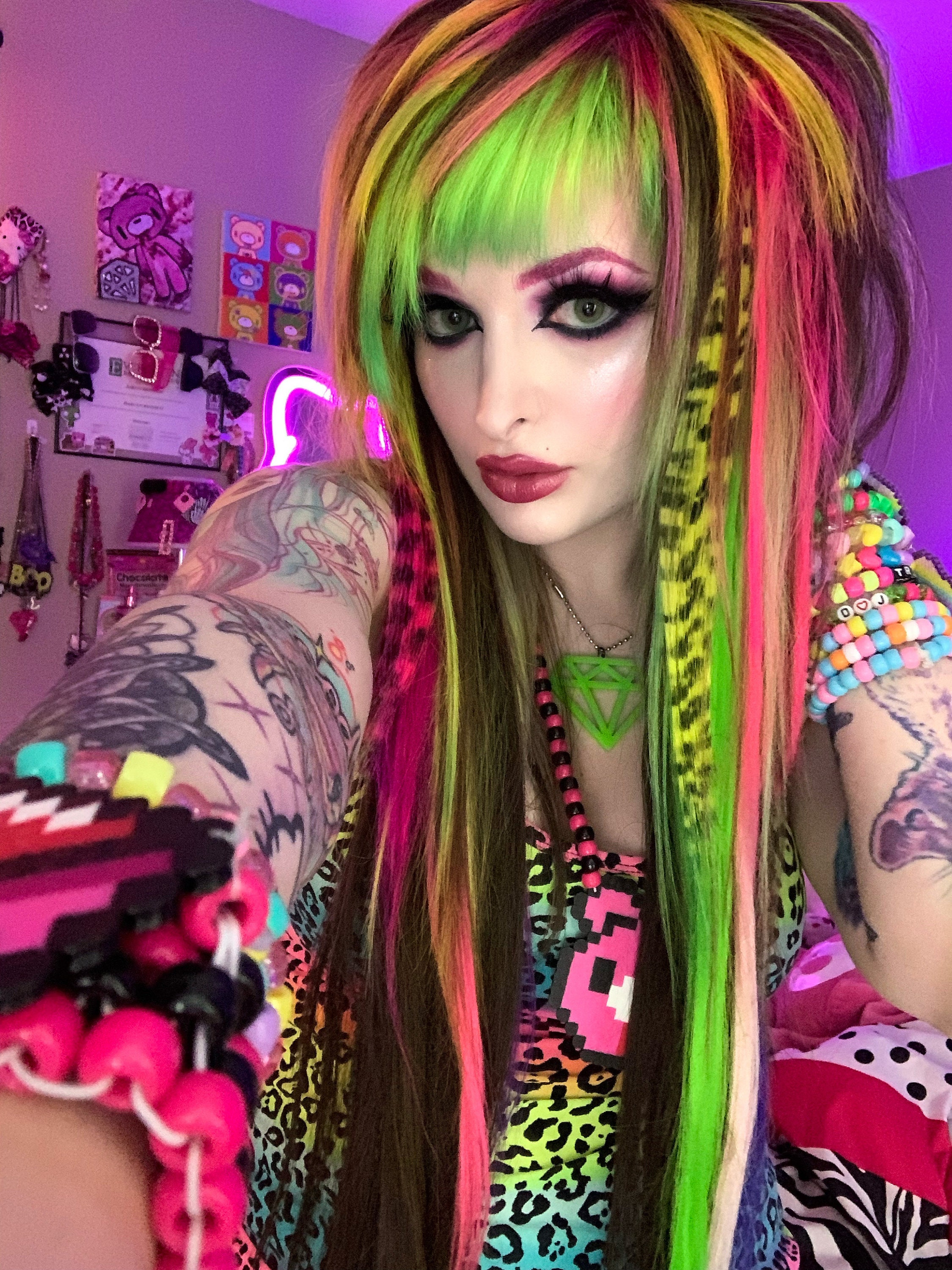 Clip-in 12 Hair Extensions Neon Pink Leopard Print Emo - Etsy