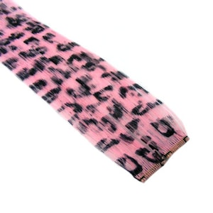 Clip-In 12 Hair Extensions Baby Pink Leopard Print Emo Scene Extension Rave image 1