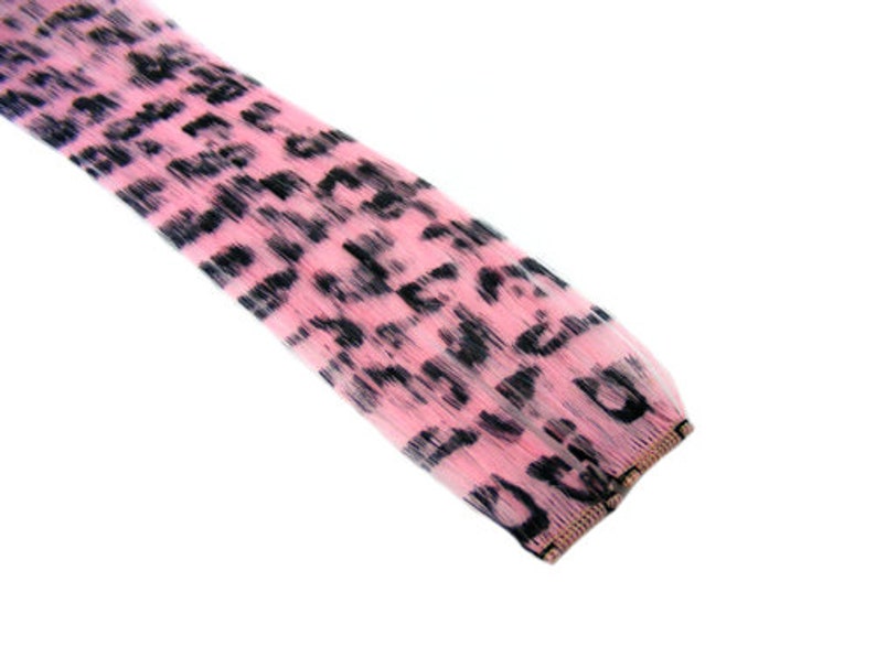 Clip-In 12 Hair Extensions Baby Pink Leopard Print Emo Scene Extension Rave image 1