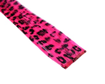 Clip-In 12&quot; Hair Extensions Neon Pink Leopard Print Emo Scene Extension Rave