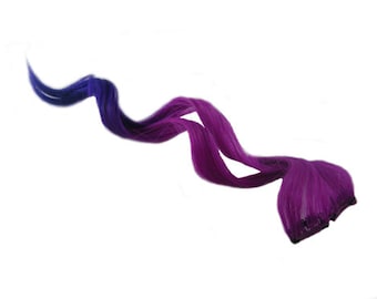 Clip-In 12" Haarspange Curly Pink Blue Ombre Übergangs Emo Scene Extension Goth Punk Rave Party
