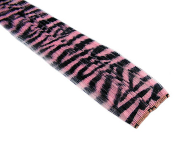 Clipin 12 Hair Extensions Baby Pink Zebra Tiger Print Emo Scene