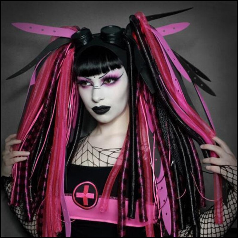 Cyberlox Dread Goth Neon Pink Black Neon PinkWeb Hair Falls image 2