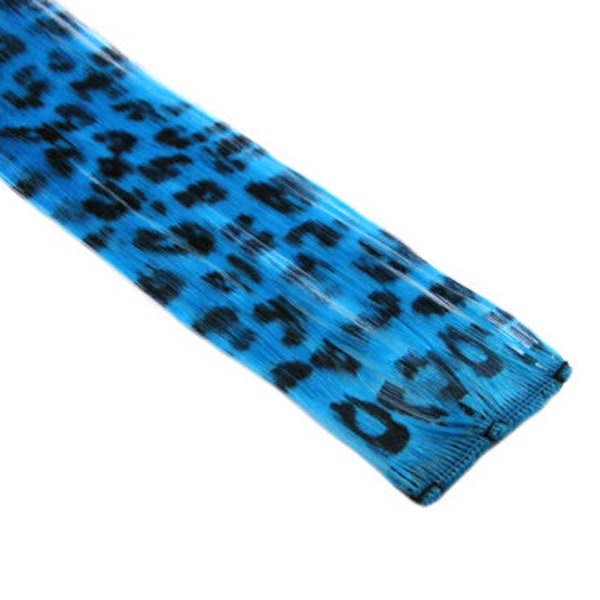 Clip-In 12" Hair Extensions Neon Blue Leopard Print Emo Scene Extension Rave