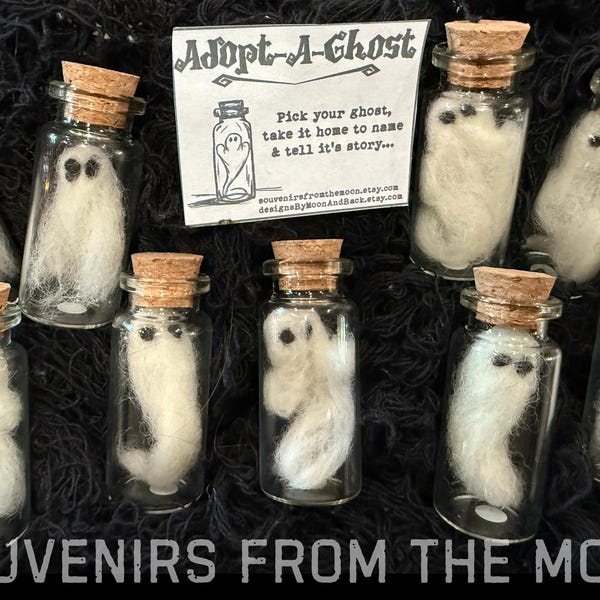 Adopt-A-Ghost: Handmade Wool Felted Ghost in Glass Bottle