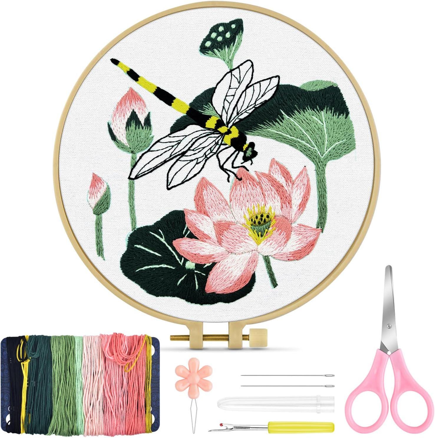 Dragonfly Embroidery Kit for Beginners, Adult Needlepoint, Cross Stitch, DIY Art, Craft Gift, Wall Decor, Needlework Set