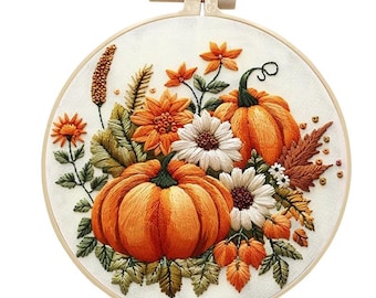 Pumpkin Cross Stitch Embroidery Kit for Beginners, Adult Needlepoint, Fall Cross Stitch, DIY Art, Craft Gift, Wall Decor, Needlework Set