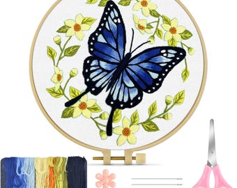 Butterfly Embroidery Kit for Beginners, Adult Needlepoint, Cross Stitch, DIY Art, Craft Gift, Wall Decor, Needlework Set