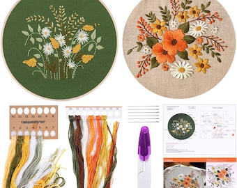 Fall Flowers Cross Stitch Embroidery Kit for Beginners, Adult Needlepoint, Fall Cross Stitch, DIY Art, Craft Gift, Wall Decor Needlework Set