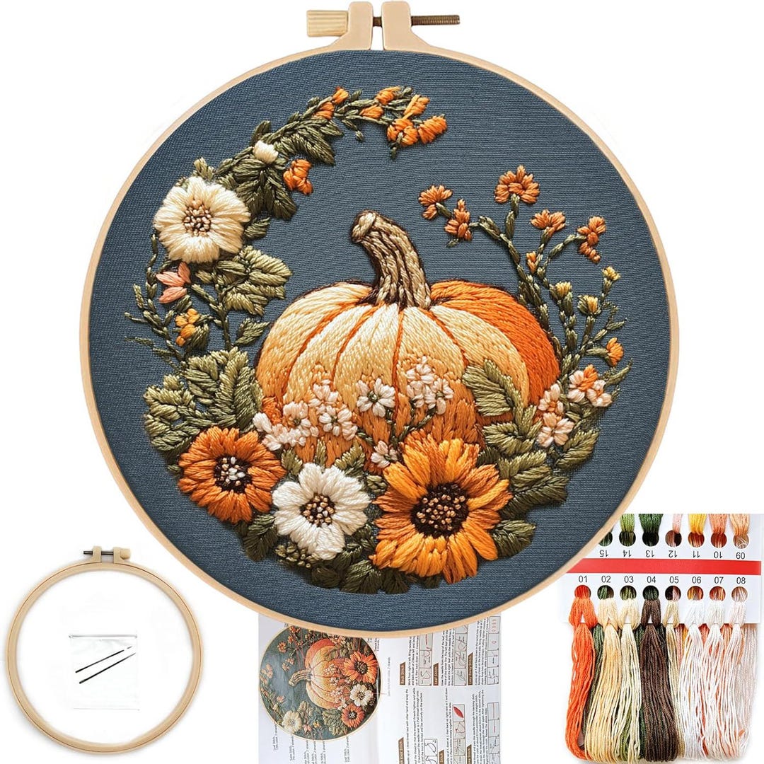 Pumpkin Cross Stitch Embroidery Kit for Beginners, Adult Needlepoint ...