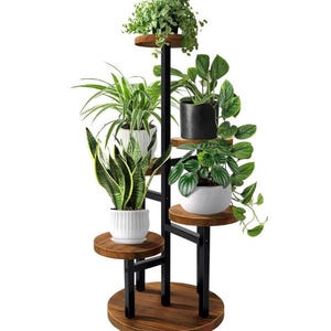 5 Raflı Saksılık Dekoratif 5 Raflı Çiçeklik Metal Doğal Ahşap Saksılık Çiçek Rafı Plant + standaard