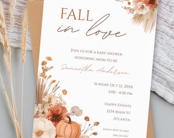 Fall in Love Baby Shower Invitation | Boho Wildflower Baby Shower Template | Gender Neutral Fall Baby Shower Invite Digital Download