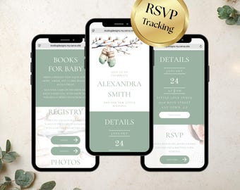 Holiday Baby Shower Website Invitation | Winter Theme Digital Canva Template | All-in-One Baby Invite with RSVP Tracking | BS47