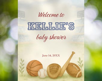 Cartello di benvenuto per baby shower a tema sportivo MVP, cartello per baby shower a tema football, baseball e basket, decorazioni per baby shower per bambini, BS17