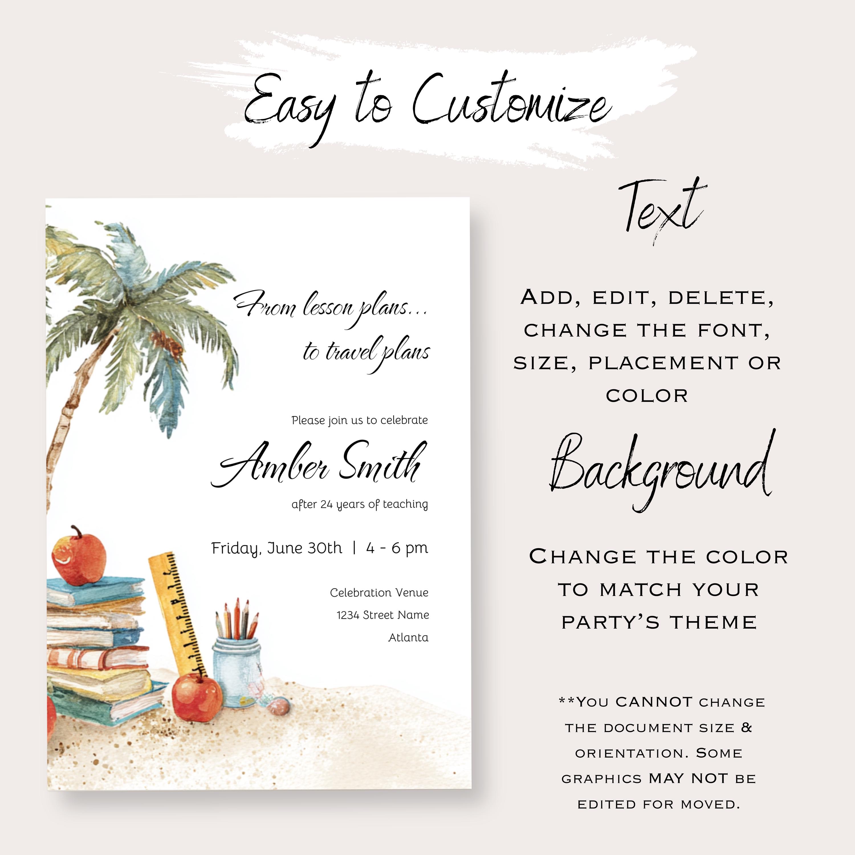 Lesson Invitation Teacher Retirement Invitation | From Lesson Plans to Travel Plans ...