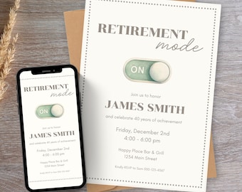 Retirement Mode ON Invitation | Retirement Celebration | Simple Editable Template | Printable Digital Download | Retirement Invite | R23