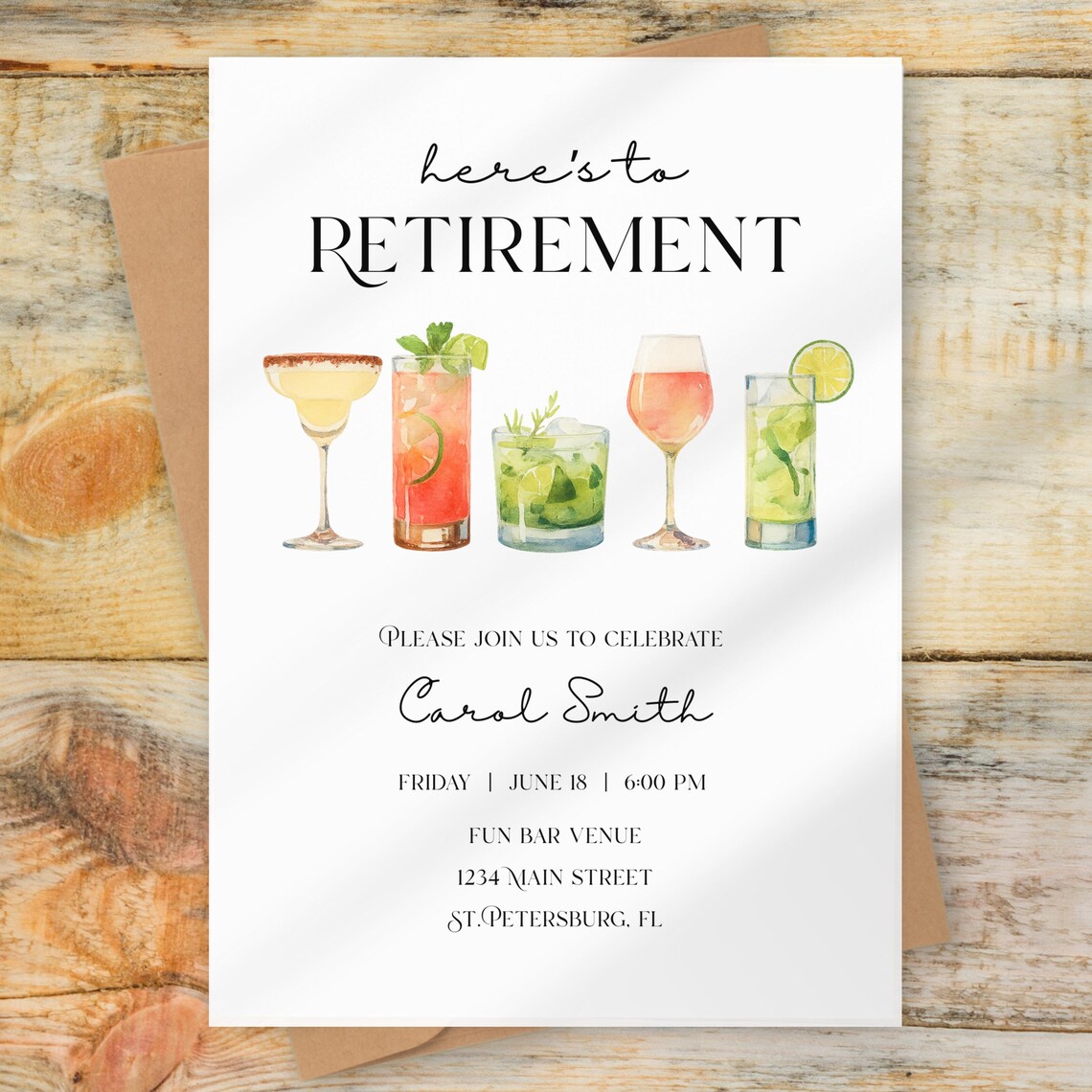 Retirement Party Invitation, Cocktails Theme Party Digital Download ...