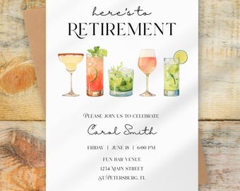 Retirement Party Invitation, Cocktails Theme Party Digital Download, Party Invitation Template, Retirement Invitation, Happy Hour Invite