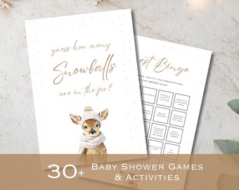 Juegos para Baby Shower con temática de Invierno Mágico / Tema de Nieve Unisex / Baby Shower Navideño / Plantillas Editables de Canva / Paquete de Juegos Imprimibles / BS53
