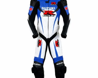 Suzuki GSXR Motorcycle Racing Leather Suit 1 & 2 Piece | CE Approved Armor Men's Motorbike Suit