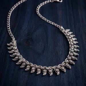 Oxidized Silver Paisley Choker, Antique Tribal Dangle Collar, Boho Statement Necklace