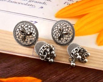 Oxidized Silver Jhumka Earrings: Handcrafted Indian Boho Dangles