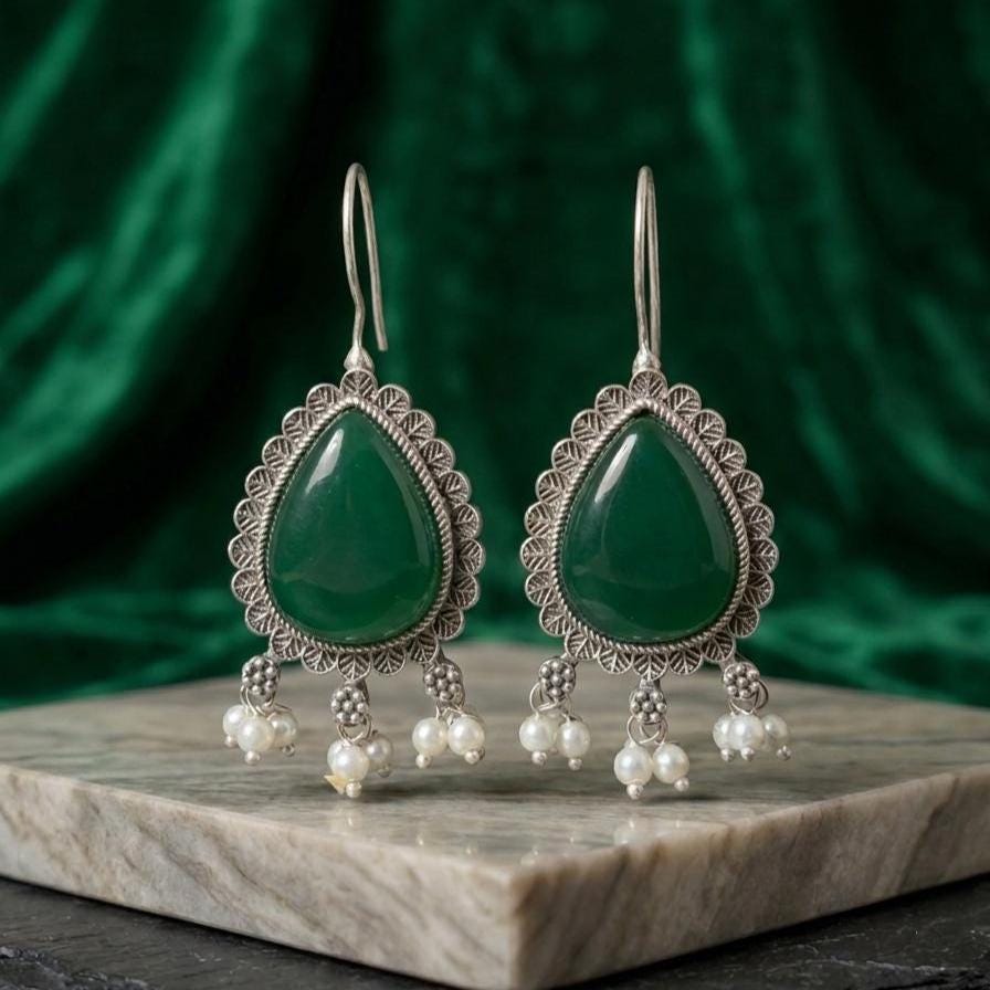 dark green dress matching earrings Earring dark green dress jewellery combination
