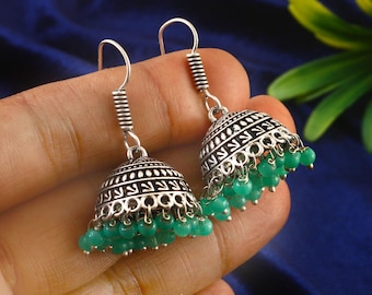 Boho Silver Jhumka Earrings | Indian Traditional Jewelry | Ethnic Statement Earrings | Handmade Festival Accessories