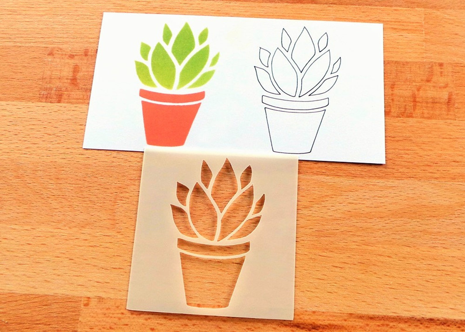 Pot Plant Stencil Mini Stencil 3 Square Succulent Etsy