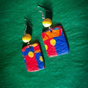 Multicolored geometric earrings – Polymer clay – Contemporary abstract style – Sterling silver