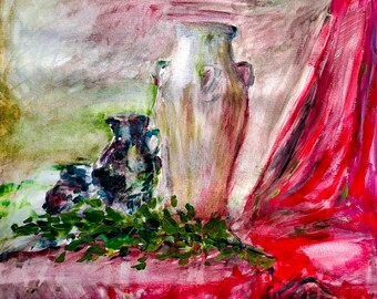Naturaleza muerta expresiva original – Gouache sobre papel de acuarela A2 – Obra única firmada