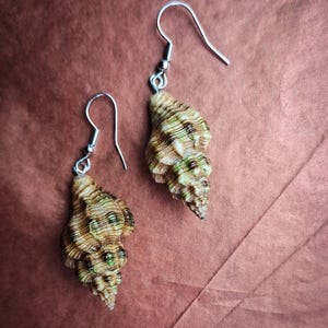 Boucles d'oreilles artisanales en coquillages naturels sublimés de vert irisé – Argent sterling 925