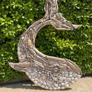 Driftwood Medium Whale Beach Decor, Medium Wood Whale Wall Decor, Coastal Decor Beach House, Whale Hanging Decoration,Driftwood Art for Home