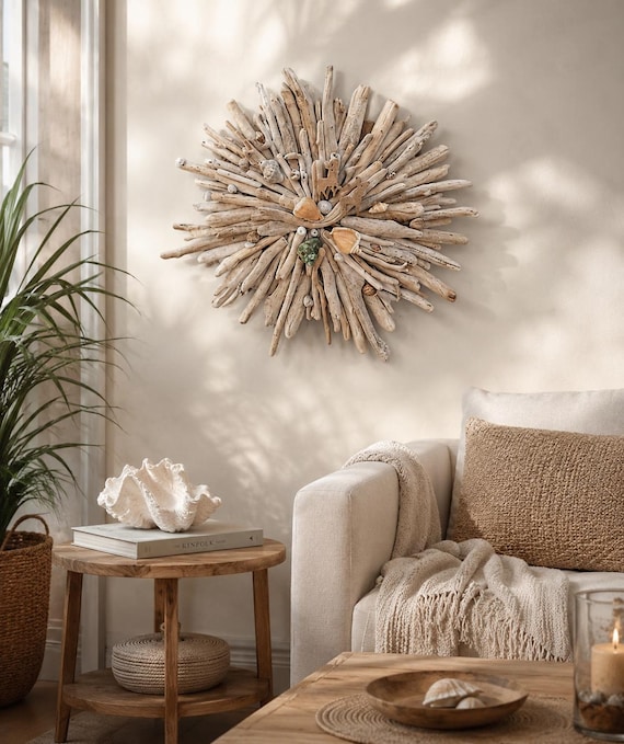 Treibholz Wand Dekor 55 cm.Runde Treibholz Dekoration, handgemachte Küsten Dekoration, hängende Dekoration, Treibholz Kunst für Zuhause